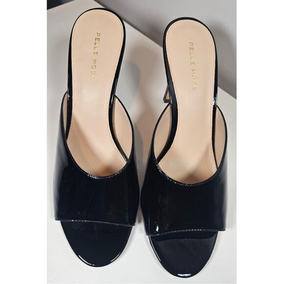 Pella Moda Patent Black Leather Slide 4 inch Heels, Sz 10M, New - Picture 2 of 10